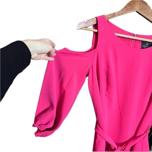 NWT! Adrianna Papell gauzy crepe cold shoulder dress in guava - Picture 2 of 13